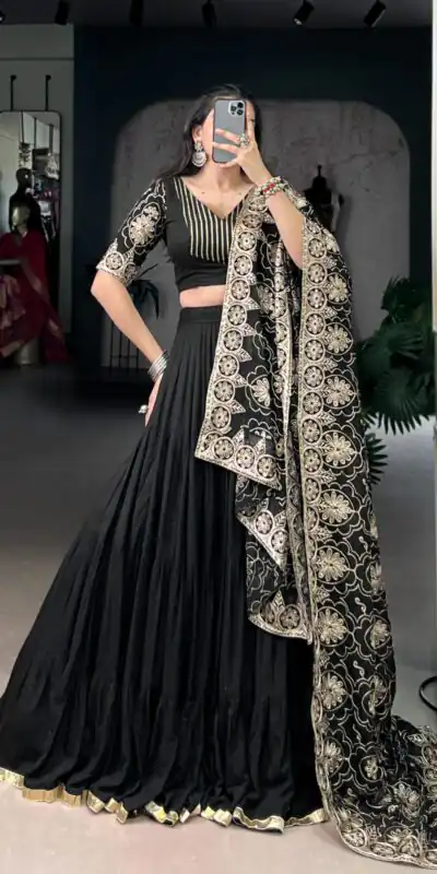 LNB 1691 Black Pure Rayon With Zari Work & Embroidery Work Lehenga Choli . Now at just ₹3699. Delivery 4-6 Working Days. Shop now. | Lehenga, Bollywood Lehenga, Creative Lehenga, Designer Lehenga, Embroidered Lehenga, Party Wear Lehenga