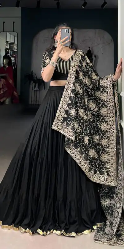 LNB 1691 Black Pure Rayon With Zari Work & Embroidery Work Lehenga Choli . Now at just ₹3699. Delivery 4-6 Working Days. Shop now. | Lehenga, Bollywood Lehenga, Creative Lehenga, Designer Lehenga, Embroidered Lehenga, Party Wear Lehenga