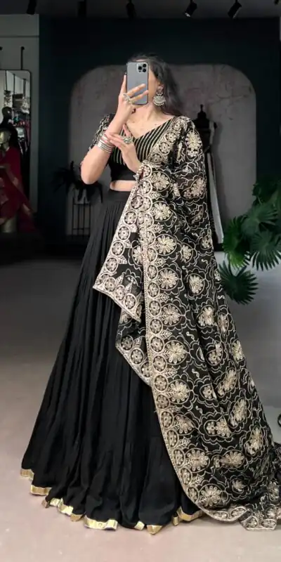 LNB 1691 Black Pure Rayon With Zari Work & Embroidery Work Lehenga Choli . Now at just ₹3699. Delivery 4-6 Working Days. Shop now. | Lehenga, Bollywood Lehenga, Creative Lehenga, Designer Lehenga, Embroidered Lehenga, Party Wear Lehenga