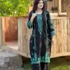 Black Roman Silk Mirror Work Embroidery Salwar Suit