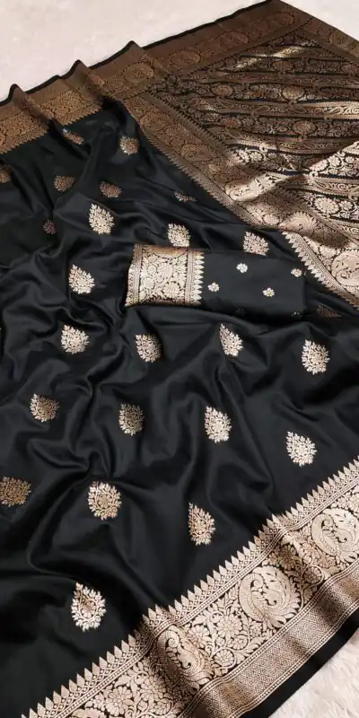 MB 3284 Black Soft Banarasi Cotton Silk Saree Perfect for Wedding, Party, Eid, Traditional Day, Haldi –. Get it for ₹1899. Delivery 4-6 Working Days. | Designer Sarees, Embroidered Sarees, Sarees, Bollywood Sarees, Creative Sarees, Ethnic Saree, Modern Digital sarees, Party Wear Sarees
