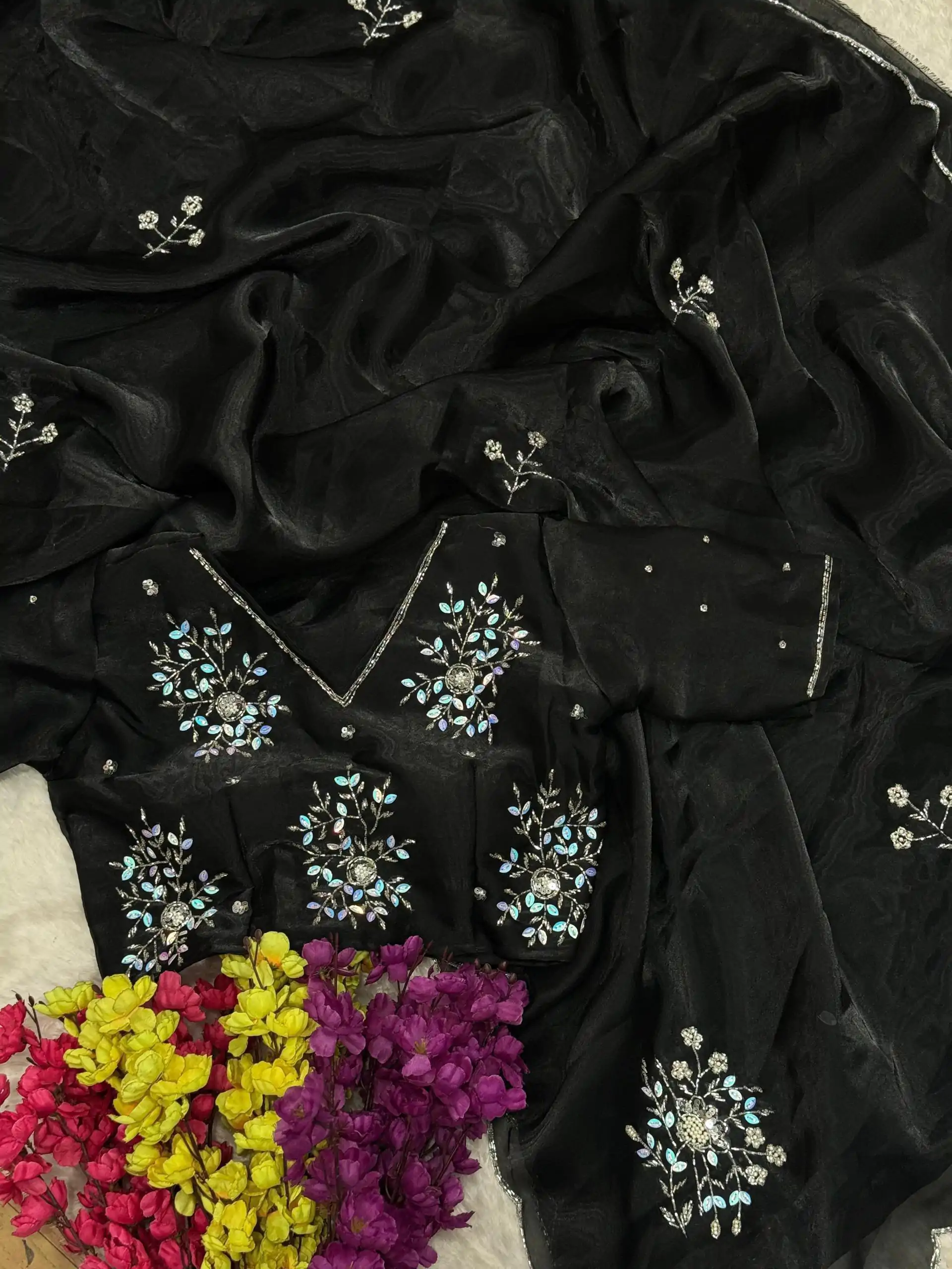 AC JIYA Black Soft Jimmy Chuu with Lace Border & Lace Work Saree . Available at ₹3049 only. Delivery 4-6 Working Days. Shop now. | Designer Sarees, Embroidered Sarees, Sarees, Bollywood Sarees, Creative Sarees, Ethnic Saree, Modern Digital sarees, Party Wear Sarees