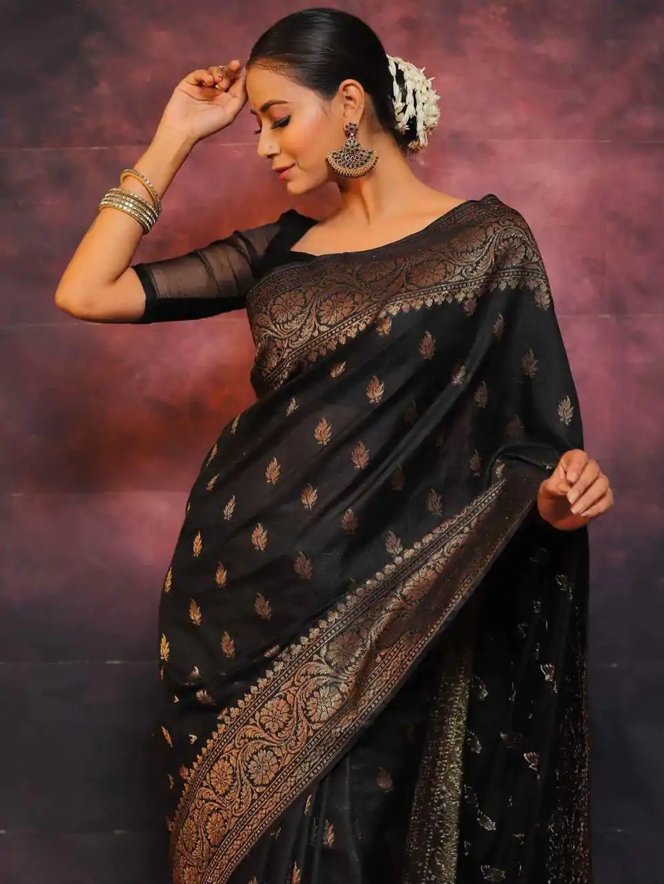 KP 6010 Black Soft Lichi Silk Jacquard Saree Perfect for Wedding, Party, Traditional Day, Family Gatherings, Sangeet . Grab it for ₹1349. Delivery 4-6 W | Designer Sarees, Embroidered Sarees, Sarees, Bollywood Sarees, Creative Sarees, Ethnic Saree, Modern Digital sarees, Party Wear Sarees