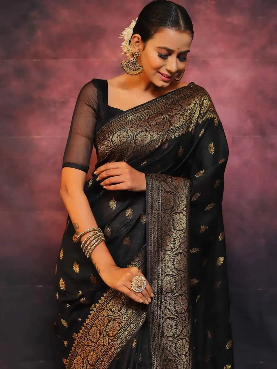KP 6010 Black Soft Lichi Silk Jacquard Saree Perfect for Wedding, Party, Traditional Day, Family Gatherings, Sangeet . Grab it for ₹1349. Delivery 4-6 W | Designer Sarees, Embroidered Sarees, Sarees, Bollywood Sarees, Creative Sarees, Ethnic Saree, Modern Digital sarees, Party Wear Sarees