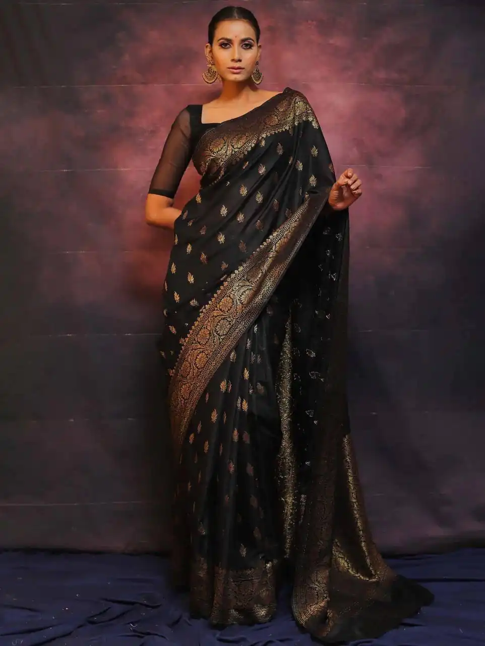 KP 6010 Black Soft Lichi Silk Jacquard Saree Perfect for Wedding, Party, Traditional Day, Family Gatherings, Sangeet . Grab it for ₹1349. Delivery 4-6 W | Designer Sarees, Embroidered Sarees, Sarees, Bollywood Sarees, Creative Sarees, Ethnic Saree, Modern Digital sarees, Party Wear Sarees