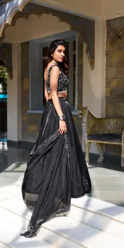 LNB 1428 Black Star Satin Embroidery Work & Sequins Work Lehenga Choli in . Now at just ₹3199. Delivery 4-6 Working Days. Shop now. | Lehenga, Bollywood Lehenga, Creative Lehenga, Designer Lehenga, Embroidered Lehenga, Party Wear Lehenga