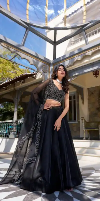 LNB 1428 Black Star Satin Embroidery Work & Sequins Work Lehenga Choli in . Now at just ₹3199. Delivery 4-6 Working Days. Shop now. | Lehenga, Bollywood Lehenga, Creative Lehenga, Designer Lehenga, Embroidered Lehenga, Party Wear Lehenga
