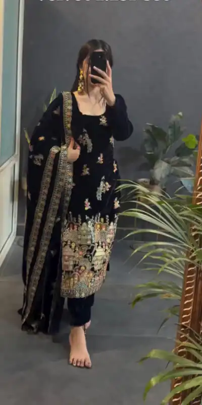 VLM 237 Black Viscose Velvet Salwar Suit Perfect for Wedding, Party, Karwa Chauth, Pooja, Ethnic Day – . Exclusive Offer ₹2449. Delivery 4-6 Working Days | Jump Suits, Salwar suit, Casual Suits, Creative suits, Designer Suits, Palazzo Suits, Party Wear Suits, Patiala Suits, Straight Suits