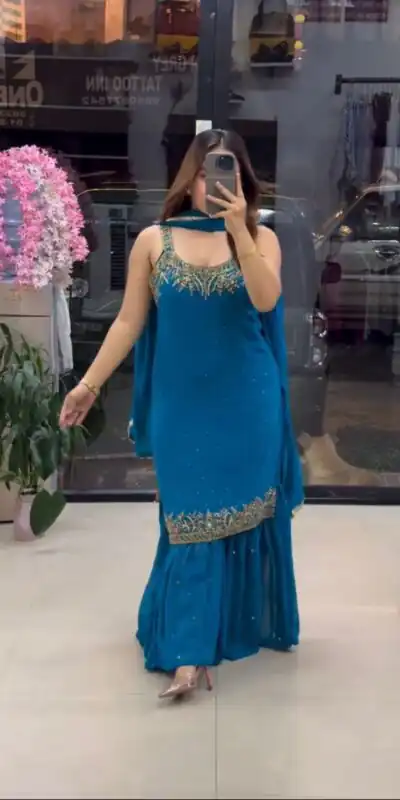 KD 1531 Blue Faux Georgette Lace Work Salwar Suit in . Wedding, Party, Festive, Events, Grab it for ₹2399. Delivery 4-6 Working Days. Shop now. | Casual Suits, Jump Suits, Tops & Bottoms, Track Suits, Salwar suit, Creative suits, Designer Suits, Palazzo Suits, Party Wear Suits, Patiala Suits, Straight Suits, Trendy Wear