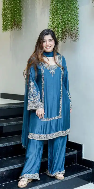 ZSR 3138 Blue German Chiffon With Embroidery Work with Full Sleeve Salwar Suit Wedding, Party, Festive, Events,Now at just ₹1949. Delivery 4-6 Worki | Casual Suits, Jump Suits, Salwar suit, Creative suits, Designer Suits, Palazzo Suits, Party Wear Suits, Patiala Suits, Straight Suits