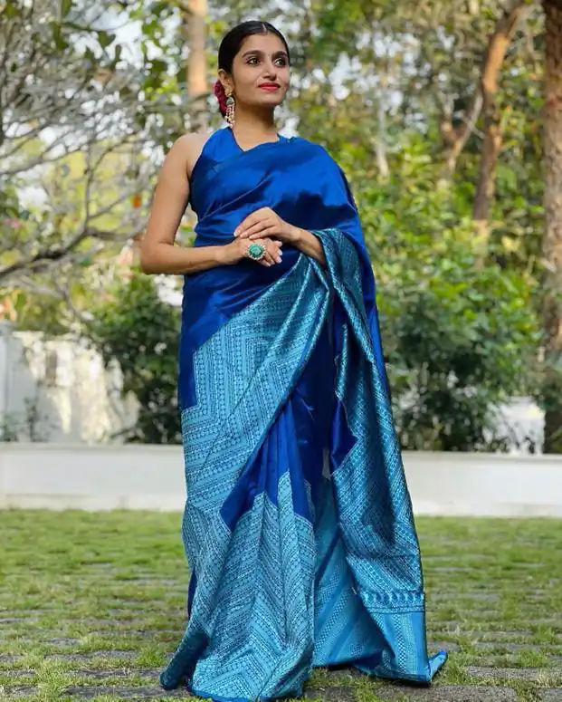 KP 2035 Blue Soft Lichi Silk Saree Perfect for Wedding, Party, Karwa Chauth, Pongal, Haldi . Available at ₹1399 only. Delivery 4-6 Working Days. | Designer Sarees, Embroidered Sarees, Sarees, Bollywood Sarees, Creative Sarees, Ethnic Saree, Modern Digital sarees, Party Wear Sarees