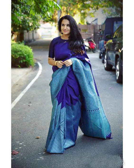 KP 2035 Blue Soft Lichi Silk Saree Perfect for Wedding, Party, Karwa Chauth, Pongal, Haldi . Available at ₹1399 only. Delivery 4-6 Working Days. | Designer Sarees, Embroidered Sarees, Sarees, Bollywood Sarees, Creative Sarees, Ethnic Saree, Modern Digital sarees, Party Wear Sarees