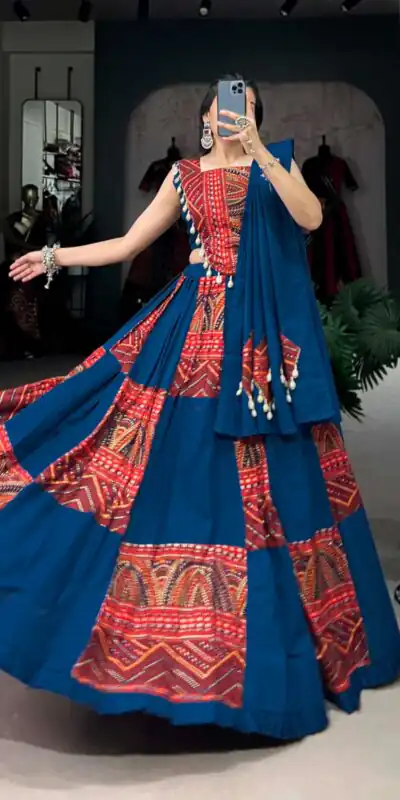 LNB 1696 Blue Pure Cotton Lehenga Choli Perfect for Wedding, Party, Pooja, Housewarming, Baisakhi Special Price ₹3499. Delivery 4-6 Working Days. | Lehenga, Bollywood Lehenga, Creative Lehenga, Designer Lehenga, Embroidered Lehenga, Party Wear Lehenga