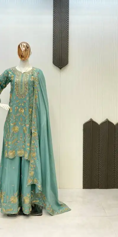 LG 1940 Firozi Chinon With Lace Work & Embroidery Work Salwar Suit . Festive Deal ₹2099. Delivery 4-6 Working Days. Shop now. | Jump Suits, Salwar suit, Casual Suits, Creative suits, Designer Suits, Palazzo Suits, Party Wear Suits, Patiala Suits, Straight Suits