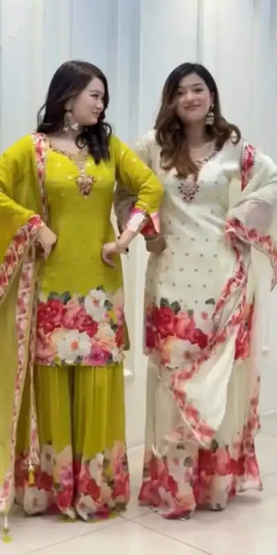 SRK 5301 Green Heavy Faux Georgette With 5mm Embroidery Sequence Work With Digital print Full Sleeve Salwar Suit Wedding, Party, 4-6 Working Days At 1999 | Casual Suits, Jump Suits, Salwar suit, Creative suits, Designer Suits, Palazzo Suits, Party Wear Suits, Patiala Suits, Straight Suits