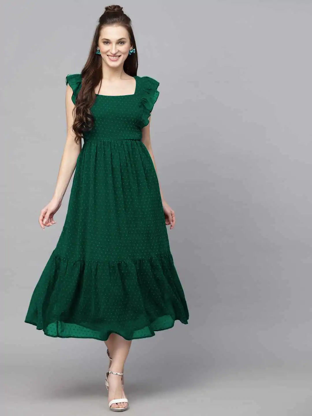 INLI Trendy Green in Georgette Butti Designer Gown . Wedding, Party, Festive Affordable Price ₹1399. Delivery 4-6 Working Days. Shop now. | Gowns, Bollywood Gowns, Creative Gowns, Designer Gowns, Embroidered Gowns, Party Wear Gowns