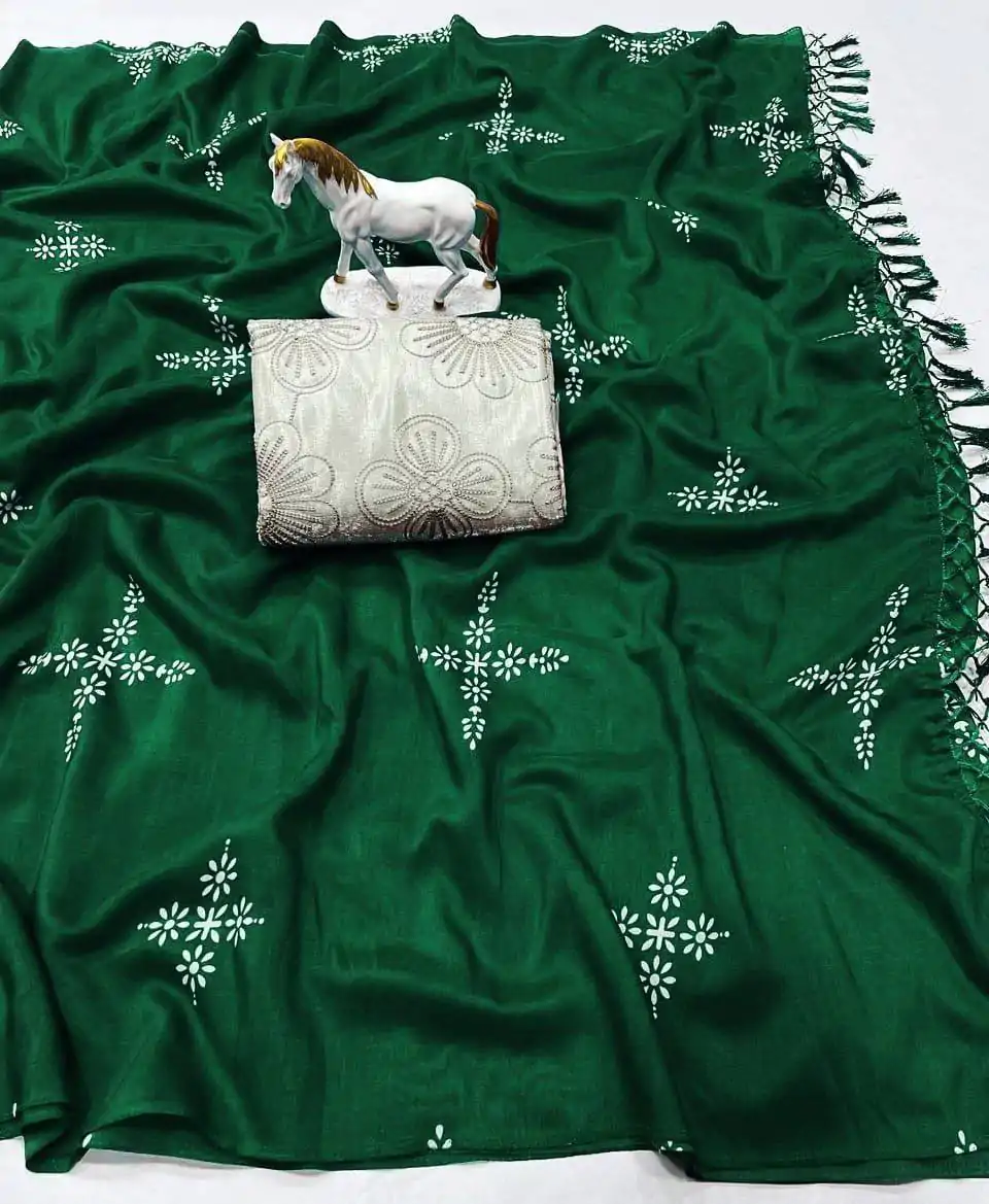 BT 1104 Green Natural silk with Thread Embroidery & Embroidery Work Saree . Now at just ₹1549. Delivery 4-6 Working Days. Shop now. | Designer Sarees, Embroidered Sarees, Sarees, Bollywood Sarees, Creative Sarees, Ethnic Saree, Modern Digital sarees, Party Wear Sarees