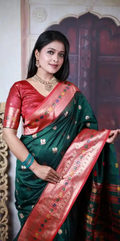 MB 18 Green Paithani Ajanta Lotus Saree Perfect for Wedding, Party, Lohri, Durga Puja, Eid – . Get it for ₹2449. Delivery 4-6 Working Days. Shop now. | Designer Sarees, Embroidered Sarees, Sarees, Bollywood Sarees, Creative Sarees, Ethnic Saree, Modern Digital sarees, Party Wear Sarees