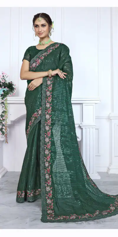 BT Sarangi Green Premium Jimmy cho Silk Saree with Embroidery Work & Zari Work. Exclusive Offer ₹2899. Delivery 4-6 Working Days. Shop now. | Designer Sarees, Embroidered Sarees, Sarees, Bollywood Sarees, Creative Sarees, Ethnic Saree, Modern Digital sarees, Party Wear Sarees