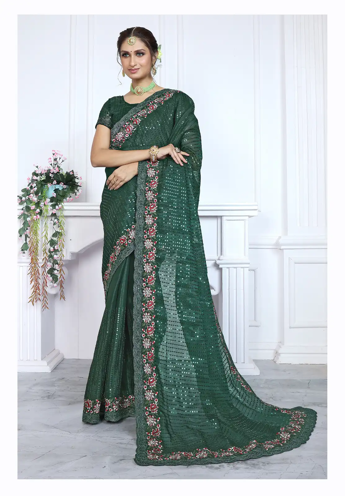 BT Sarangi Green Premium Jimmy cho Silk Saree with Embroidery Work & Zari Work. Exclusive Offer ₹2899. Delivery 4-6 Working Days. Shop now. | Designer Sarees, Embroidered Sarees, Sarees, Bollywood Sarees, Creative Sarees, Ethnic Saree, Modern Digital sarees, Party Wear Sarees