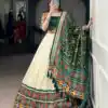 Green Tasar Silk Mirror Work Lehenga Choli