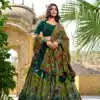 LNB 1219 Green Tasar Silk With Gotta Patti Work & Kalamkari Print Lehenga Choli . Best Price ₹2449. Delivery 4-6 Working Days. Shop now. | Lehenga, Bollywood Lehenga, Creative Lehenga, Designer Lehenga, Embroidered Lehenga, Party Wear Lehenga
