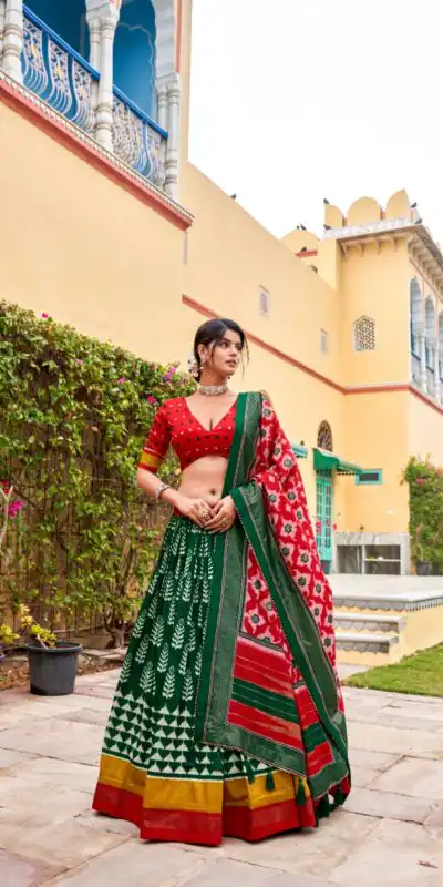 LNB 1200 Green Color Tushar Silk Print With Foil Work Lehenga Choli Wedding, Party, Festive, Events Etc. Delivery 4-6 Working Days Rs 3199 | Lehenga, Bollywood Lehenga, Creative Lehenga, Designer Lehenga, Embroidered Lehenga, Party Wear Lehenga