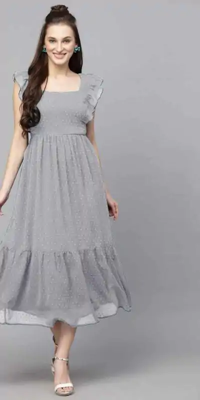 INLI Trendy Grey in Georgette Butti Designer Gown . Wedding, Party, Festive Affordable Price ₹1399. Delivery 4-6 Working Days. Shop now. | Gowns, Bollywood Gowns, Creative Gowns, Designer Gowns, Embroidered Gowns, Party Wear Gowns