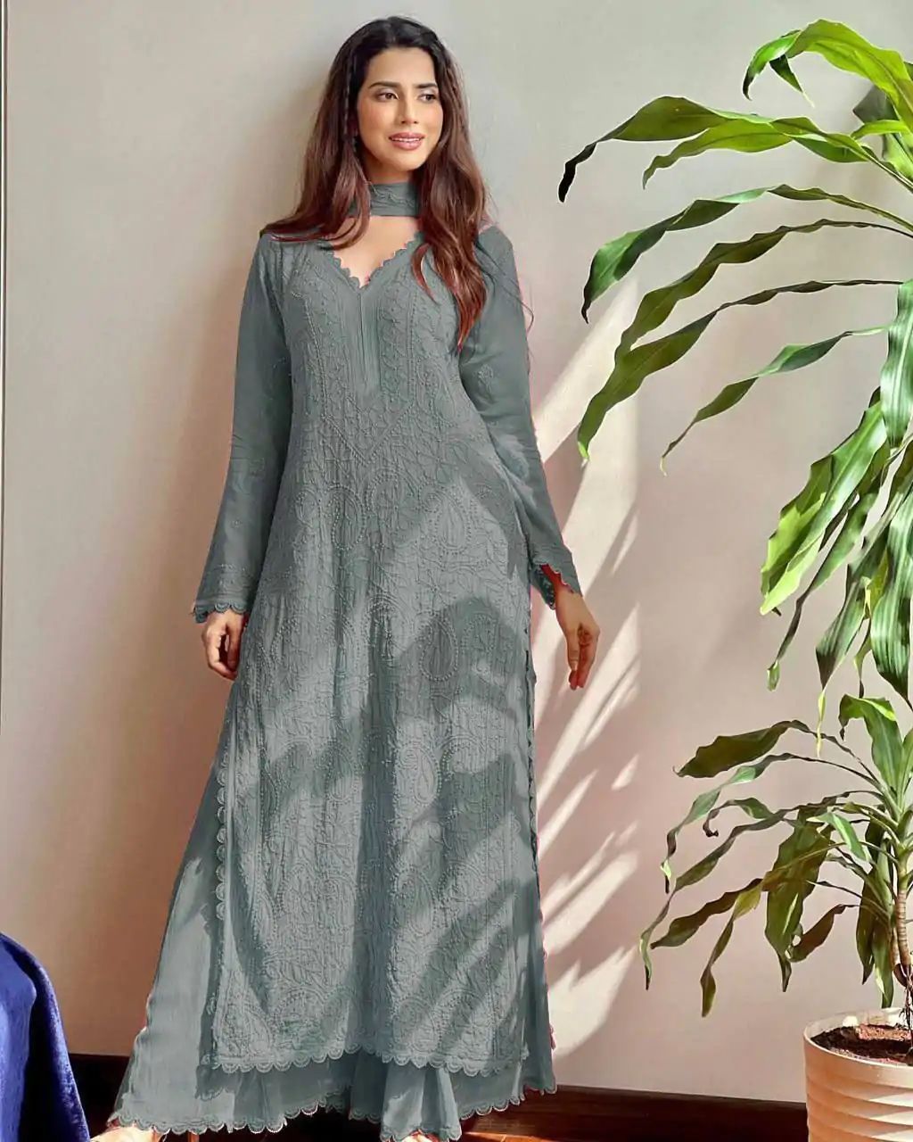 BE 170 Grey Color Georgette Thread Embroidery Salwar Suit Wedding, Party, Festive events, etc.  Expected Delivery  4-6 Working Days @1999/- | Casual Suits, Salwar suit, Creative suits, Designer Suits, Palazzo Suits, Party Wear Suits, Patiala Suits, Straight Suits