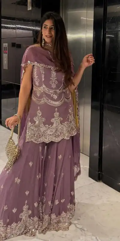 SR 1684 Lavender Faux Georgette with Embroidery Work & Digital Print Salwar Suit . Get it for ₹2149. Delivery 4-6 Working Days. Shop now. | Jump Suits, Salwar suit, Casual Suits, Creative suits, Designer Suits, Palazzo Suits, Party Wear Suits, Patiala Suits, Straight Suits