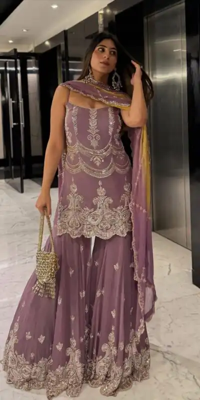 SR 1684 Lavender Faux Georgette with Embroidery Work & Digital Print Salwar Suit . Get it for ₹2149. Delivery 4-6 Working Days. Shop now. | Jump Suits, Salwar suit, Casual Suits, Creative suits, Designer Suits, Palazzo Suits, Party Wear Suits, Patiala Suits, Straight Suits