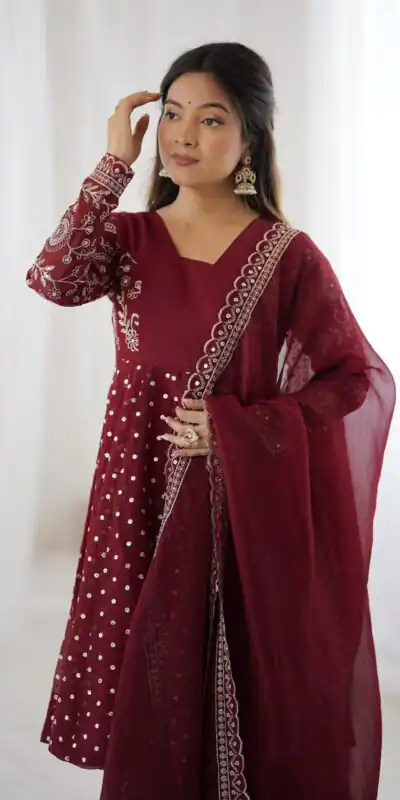 ZSR 3134 Maroon Crunchy Silk Salwar Suit Perfect for Wedding, Party, Sangeet, Anniversary, Housewarming Introductory Price ₹2399. Delivery 4-6 | Casual Suits, Jump Suits, Salwar suit, Creative suits, Designer Suits, Palazzo Suits, Party Wear Suits, Patiala Suits, Straight Suits