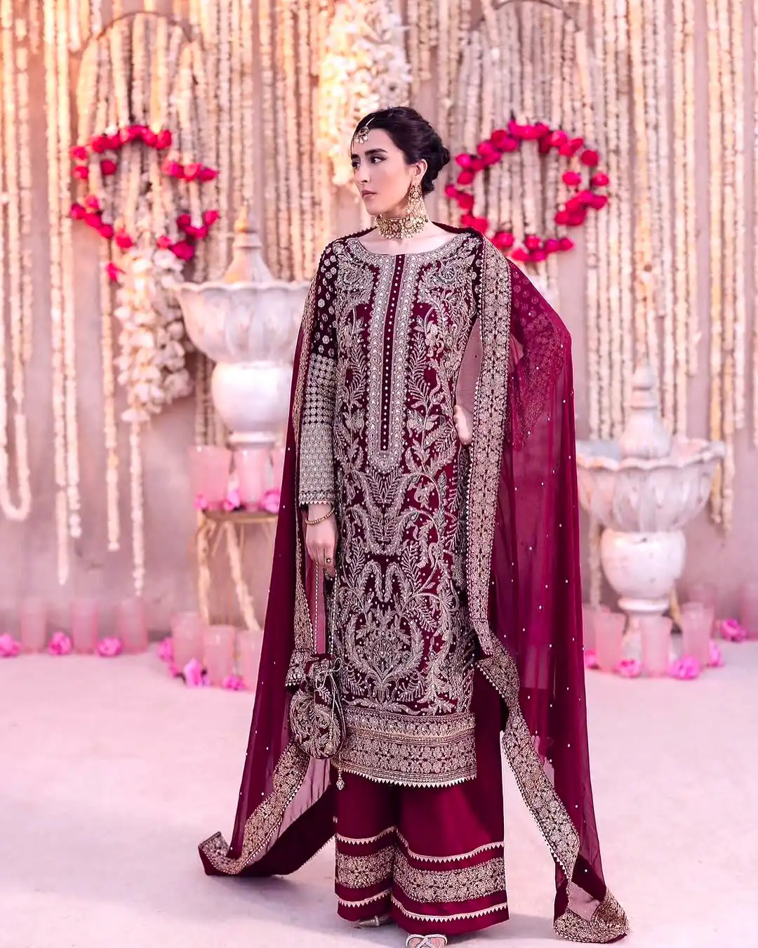 SRK 5297 Maroon Heavy Faux Georgette With Chain Stitch Embroidery Sequence Work Salwar Suit Wedding, Party, Festive, Events, 4-6 Working Days At 2399 | Casual Suits, Jump Suits, Salwar suit, Creative suits, Designer Suits, Palazzo Suits, Party Wear Suits, Patiala Suits, Straight Suits