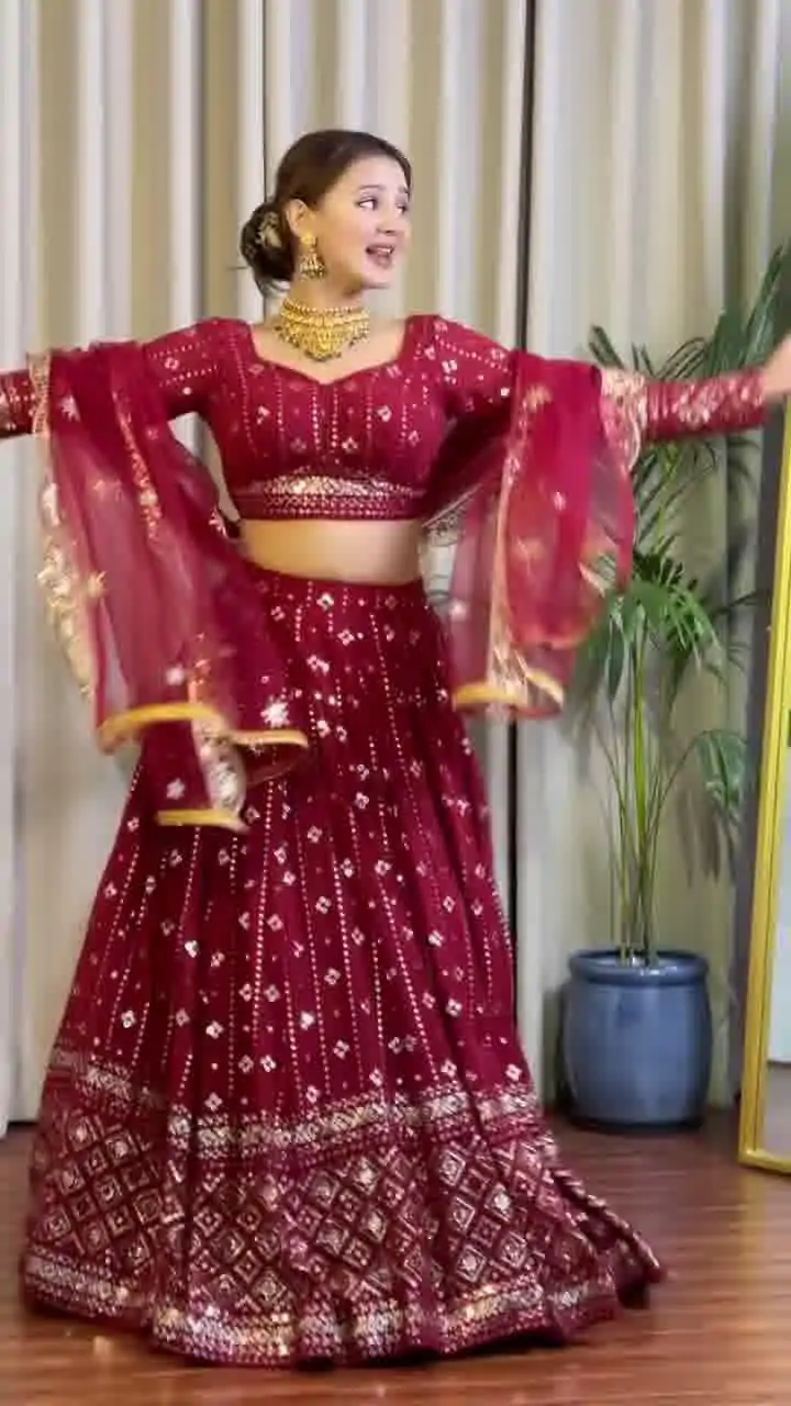 DC G88 Maroon Fox Georgette with Lace Work & Embroidery Work Lehenga Choli . Get it for ₹2099. Delivery 4-6 Working Days. Shop now. | Lehenga, Bollywood Lehenga, Creative Lehenga, Designer Lehenga, Embroidered Lehenga, Party Wear Lehenga