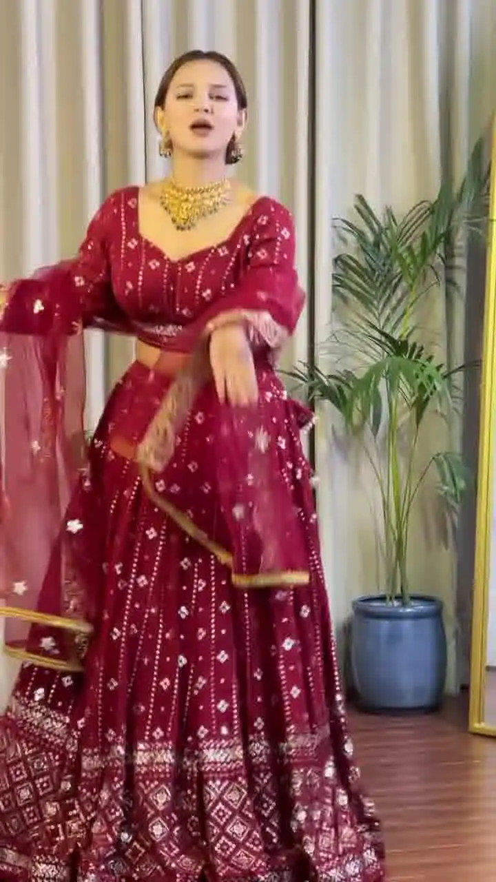 DC G88 Maroon Fox Georgette with Lace Work & Embroidery Work Lehenga Choli . Get it for ₹2099. Delivery 4-6 Working Days. Shop now. | Lehenga, Bollywood Lehenga, Creative Lehenga, Designer Lehenga, Embroidered Lehenga, Party Wear Lehenga