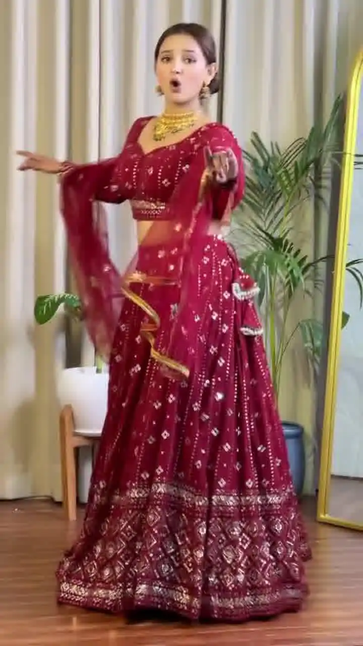 DC G88 Maroon Fox Georgette with Lace Work & Embroidery Work Lehenga Choli . Get it for ₹2099. Delivery 4-6 Working Days. Shop now. | Lehenga, Bollywood Lehenga, Creative Lehenga, Designer Lehenga, Embroidered Lehenga, Party Wear Lehenga