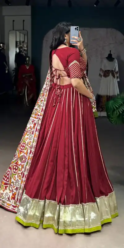 LNB 1658 Maroon Pure Chanderi with Zari Work & Gotta Patti Work Lehenga Choli . Introductory Price ₹3199. Delivery 4-6 Working Days. Shop now. | Lehenga, Bollywood Lehenga, Creative Lehenga, Designer Lehenga, Embroidered Lehenga, Party Wear Lehenga