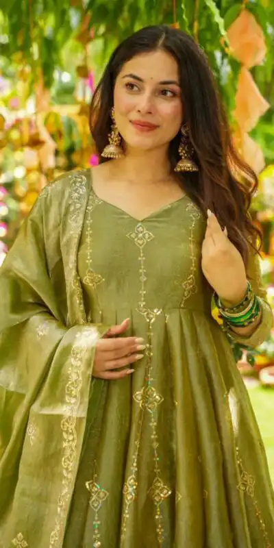 SSR 526 Mehandi Crunchy Silk With Heavy Embroidery Sequence Work With Fully Flair Salwar Suit Wedding, Party, Festive, Events, Now at just ₹2399. Delivery 4 | Casual Suits, Jump Suits, Tops & Bottoms, Track Suits, Salwar suit, Creative suits, Designer Suits, Palazzo Suits, Party Wear Suits, Patiala Suits, Straight Suits, Trendy Wear