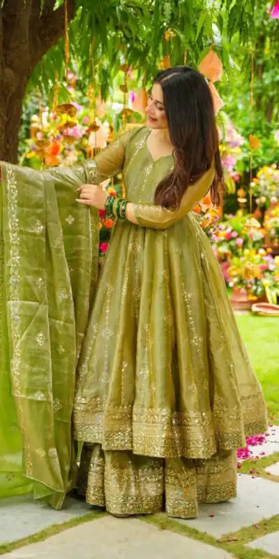 SSR 526 Mehandi Crunchy Silk With Heavy Embroidery Sequence Work With Fully Flair Salwar Suit Wedding, Party, Festive, Events, Now at just ₹2399. Delivery 4 | Casual Suits, Jump Suits, Tops & Bottoms, Track Suits, Salwar suit, Creative suits, Designer Suits, Palazzo Suits, Party Wear Suits, Patiala Suits, Straight Suits, Trendy Wear