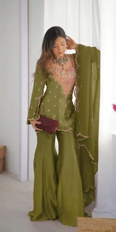 NSR 852 Mehandi Simar Silk With Embroidery Work with Full Sleeve Salwar Suit in . Now at just ₹2099. Delivery 4-6 Working Days. Shop n | Casual Suits, Jump Suits, Salwar suit, Creative suits, Designer Suits, Palazzo Suits, Party Wear Suits, Patiala Suits, Straight Suits