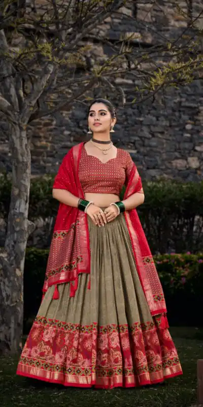 LNB 1210 Mehandi Color Tasar Silk Floral Print With Foil Print Lehenga Choli Wedding, Party, Festive, Events Etc. Delivery 4-6 Working Days Rs 2499 | Lehenga, Bollywood Lehenga, Creative Lehenga, Designer Lehenga, Embroidered Lehenga, Party Wear Lehenga