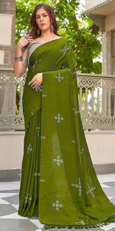 BT 1104 Mehendi Natural silk with Thread Embroidery & Embroidery Work Saree . Now at just ₹1549. Delivery 4-6 Working Days. Shop now. | Designer Sarees, Embroidered Sarees, Sarees, Bollywood Sarees, Creative Sarees, Ethnic Saree, Modern Digital sarees, Party Wear Sarees