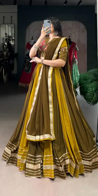 LNB 1613 Mehendi Pure Rayon Sequins Work & Mirror Work Lehenga Choli in . Festive Deal ₹2799. Delivery 4-6 Working Days. Shop now. | Lehenga, Bollywood Lehenga, Creative Lehenga, Designer Lehenga, Embroidered Lehenga, Party Wear Lehenga