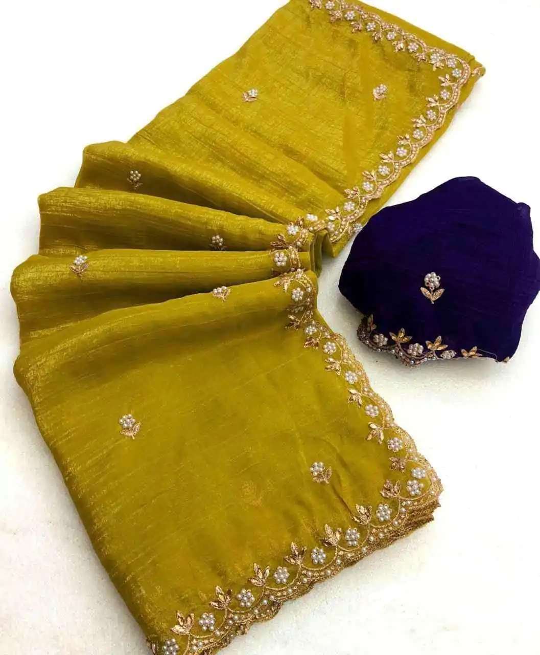 BT 1267 Mustard in Crunchy Chiffon Embroidery Work Saree . Wedding, Party, Festive, Events, Exclusive Offer ₹1749. Delivery 4-6 Working Days. Shop now. | Designer Sarees, Embroidered Sarees, Sarees, Bollywood Sarees, Creative Sarees, Ethnic Saree, Modern Digital sarees, Party Wear Sarees