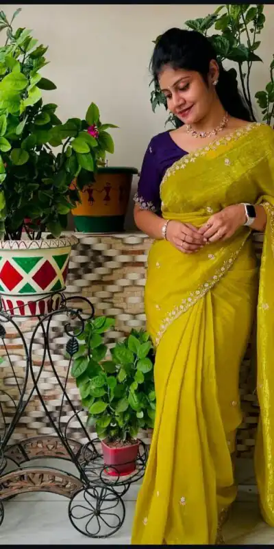 BT 1267 Mustard in Crunchy Chiffon Embroidery Work Saree . Wedding, Party, Festive, Events, Exclusive Offer ₹1749. Delivery 4-6 Working Days. Shop now. | Designer Sarees, Embroidered Sarees, Sarees, Bollywood Sarees, Creative Sarees, Ethnic Saree, Modern Digital sarees, Party Wear Sarees