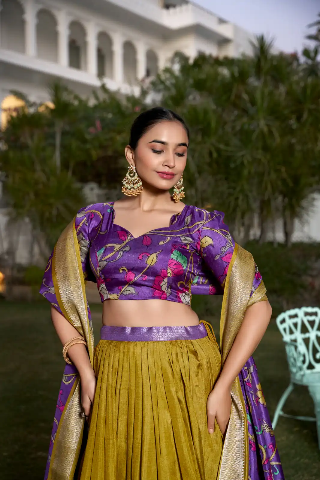 LNB 1231 Mustard Dola Silk Jacquard Silk Kalamkari Print & Zari Work Lehenga Choli in Best Price ₹1899. Delivery 4-6 Working Days. Shop now. | Lehenga, Bollywood Lehenga, Creative Lehenga, Designer Lehenga, Embroidered Lehenga, Party Wear Lehenga