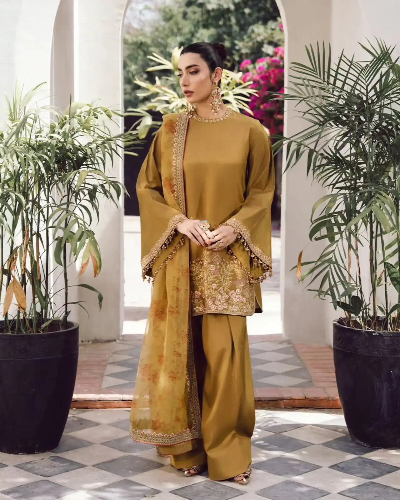 SSR 515 Mustard French Crep Silk With Embroidery Sequence Work with Digital Print & Lace Work Salwar Suit at ₹2099 only. Delivery 4-6 Days | Jump Suits, Salwar suit, Casual Suits, Creative suits, Designer Suits, Palazzo Suits, Party Wear Suits, Patiala Suits, Straight Suits