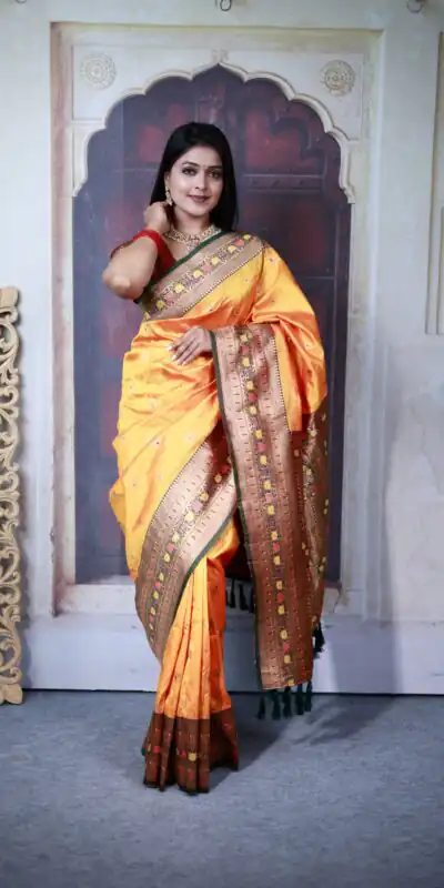 MB 18 Mustard Paithani Ajanta Lotus Saree Perfect for Wedding, Party, Lohri, Durga Puja, Eid – . Get it for ₹2449. Delivery 4-6 Working Days. Shop now. | Designer Sarees, Embroidered Sarees, Sarees, Bollywood Sarees, Creative Sarees, Ethnic Saree, Modern Digital sarees, Party Wear Sarees