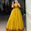 YNF 5034 Mustard Polyester Viscose Chanderi Zari Work & Lace Work Gown in . Affordable Price ₹1799. Delivery 4-6 Working Days. Shop now. | Gowns, Bollywood Gowns, Creative Gowns, Designer Gowns, Embroidered Gowns, Party Wear Gowns