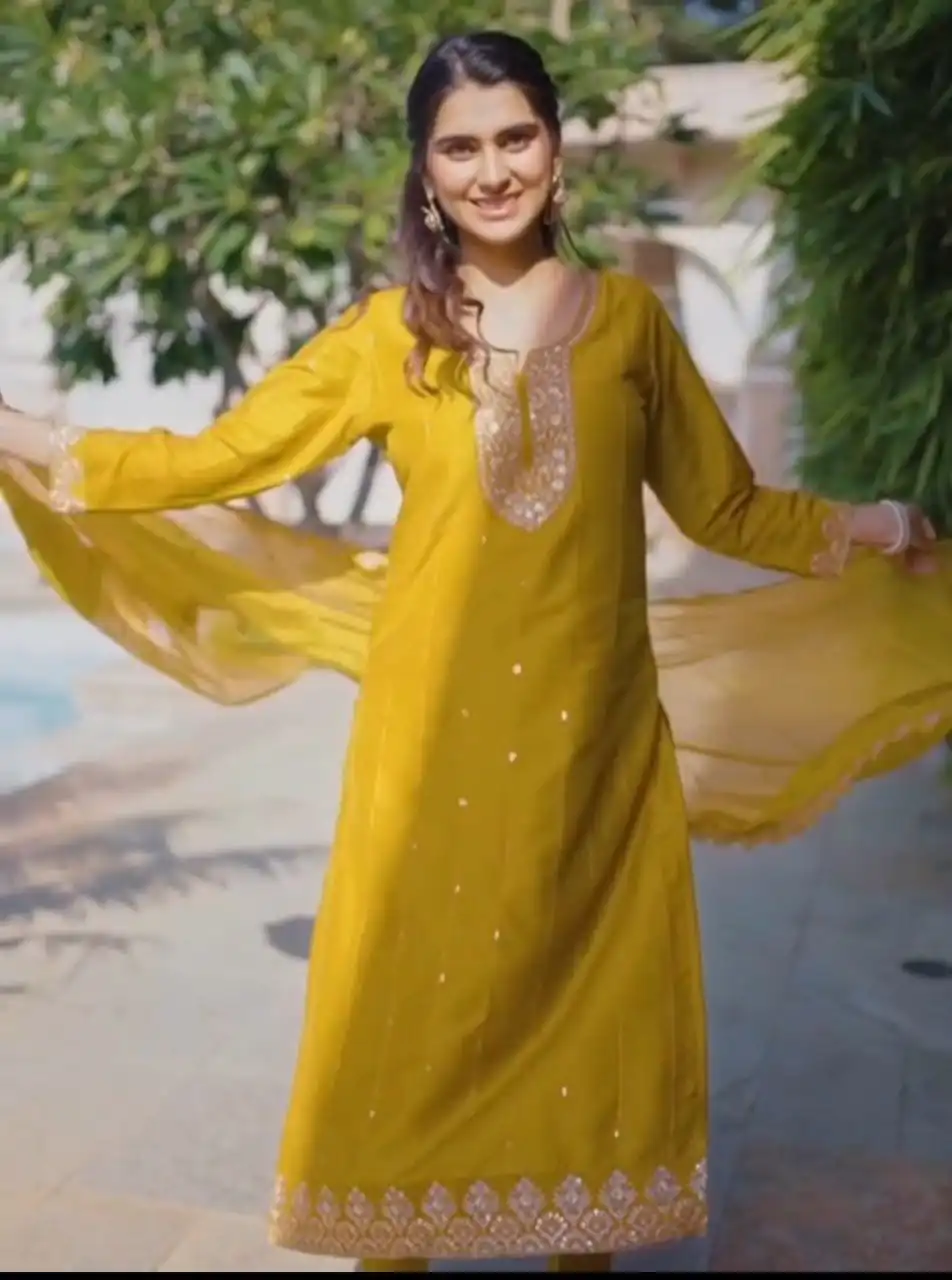 DC 106 Mustard Havy Pure Chinon Salwar Suit Perfect for Wedding, Party, Haldi, Onam, Baisakhi – . Festive Deal ₹1799. Delivery 4-6 Working Days. | Jump Suits, Tops & Bottoms, Track Suits, Salwar suit, Casual Suits, Creative suits, Designer Suits, Palazzo Suits, Party Wear Suits, Patiala Suits, Straight Suits, Trendy Wear